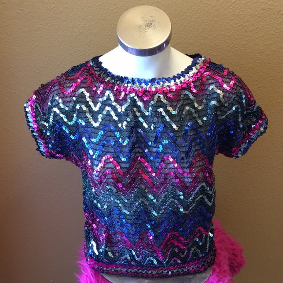 Rob Hill for Mister Jay Vintage Sequin Top Small - Picture 1 of 4